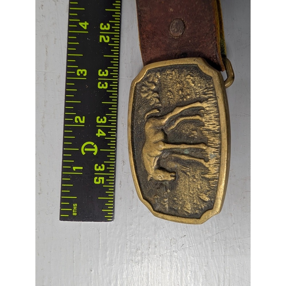 Solid Brass BTS Leather Belt Horse Brown Made In USA 44" Long 1978 Western - Picture 6 of 6